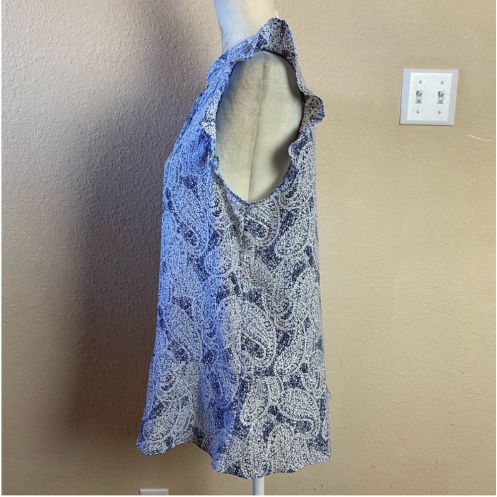 Michael Kors Blue & White Lace Up Front Ruffle Sleeve Blouse Size Medium - Picture 6 of 13